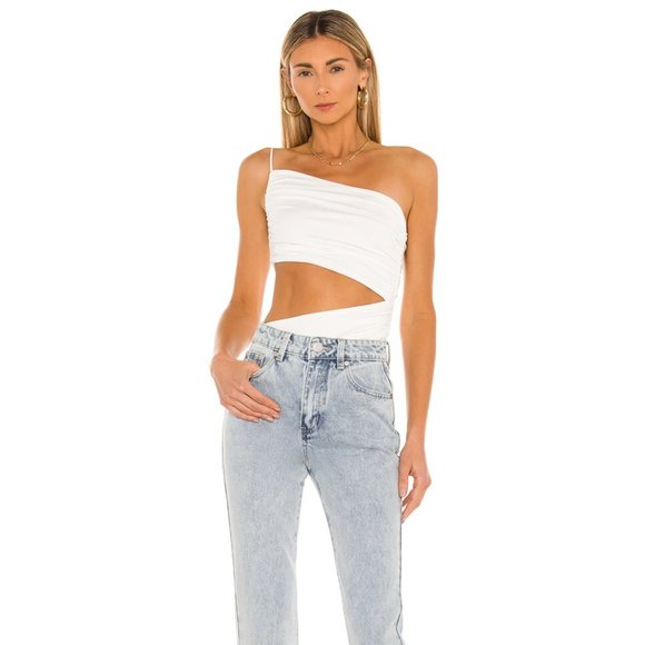 Super Down White Veronica Cut Out One Shoulder Asymmetric Bodysuit - Size XS - Picture 1 of 5
